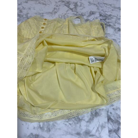 XXI Forever 21 Babydoll Top M Silk Cotton Yellow Lace Line Boho Peasant Prairie - Picture 6 of 7